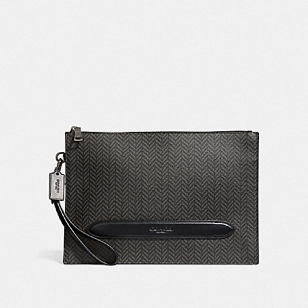 Herringbone Print Coach Structured Carryall Pouch